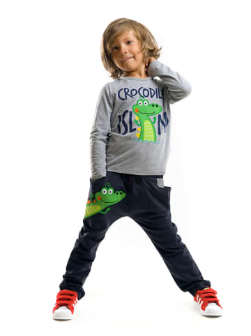 Denokids 2-delige outfit "Croc Island" grijs/donkerblauw