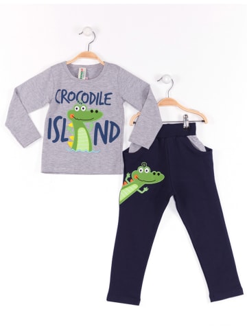 Denokids 2tlg. Outfit "Croc Island" in Grau/ Dunkeblau