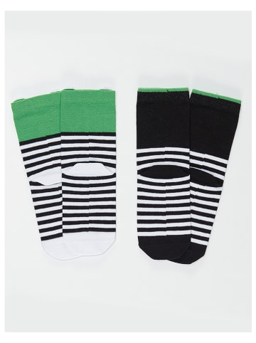 Denokids 2er-Set: Socken in Schwarz/ Grün/ Weiß