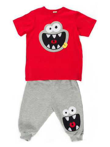 Denokids 2-delige outfit "Mr Laugh" rood/grijs