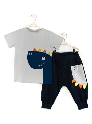 Denokids 2-delige outfit "Dino Lui" grijs/donkerblauw