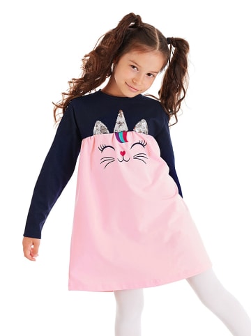 Denokids Sukienka "Uni-cat" w kolorze granatowo-jasnoróżowym