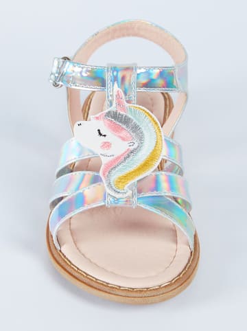 Denokids Sandały "Unicorn" w kolorze srebrnym ze wzorem