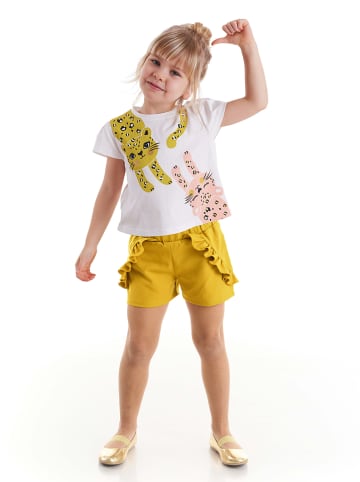 Denokids 2-delige outfit "Funny Cats" wit/limoengroen