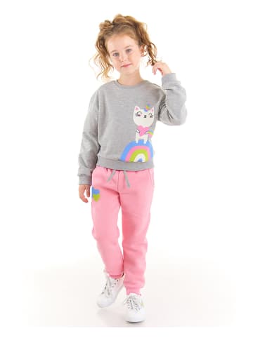 Denokids 2-delige outfit "Rainbow Cat" grijs/lichtroze