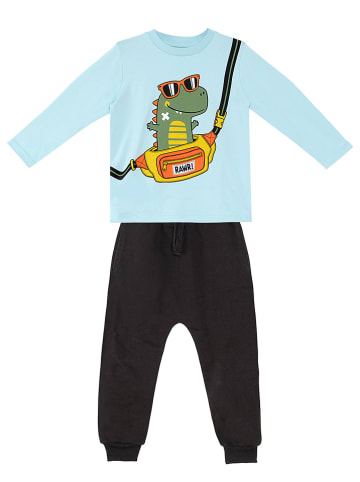 Denokids 2-delige outfit "Dino Bag" lichtblauw/zwart