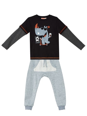Denokids 2-delige outfit "Cool Rhino" grijs/zwart