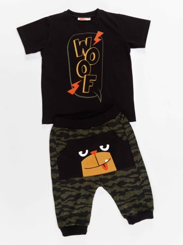 Denokids 2-delige outfit "Woof" zwart/kaki