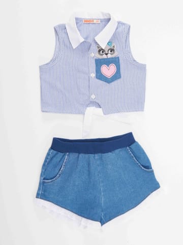Denokids 2tlg. Outfit "Raccoon" in Blau/ Weiß