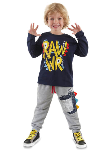 Denokids 2-delige outfit "Rawr" donkerblauw/grijs