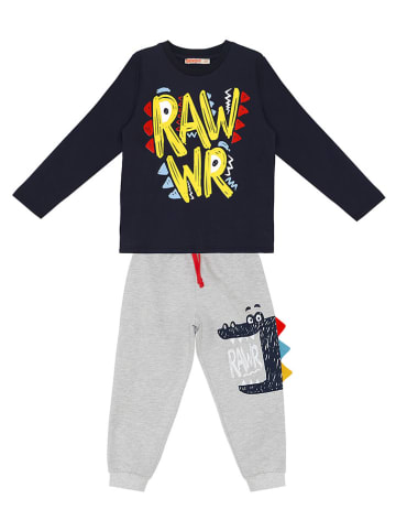 Denokids 2-delige outfit "Rawr" donkerblauw/grijs