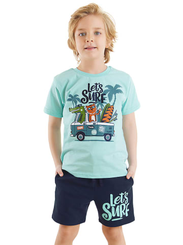 Denokids 2-delige outfit "Lets Surf" lichtblauw/donkerblauw