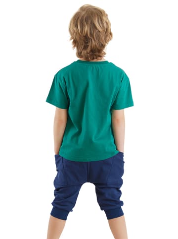Denokids 2-delige outfit "Funny Dino" groen/donkerblauw