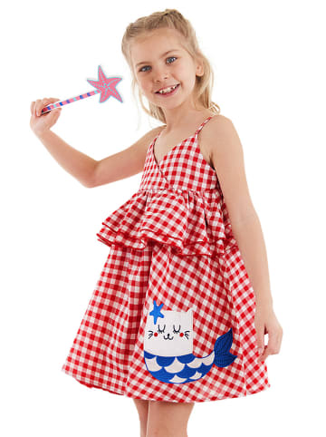 Denokids Sukienka "Sea Cat" w kolorze czerwono-białym