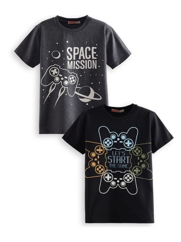 Denokids 2-delige set: shirts antraciet/zwart