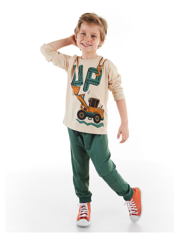 Denokids 2-delige outfit "Up" crème/donkergroen