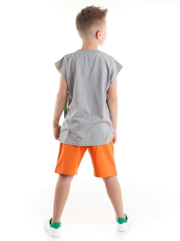 Denokids 2-delige outfit "T-Rex" grijs/oranje