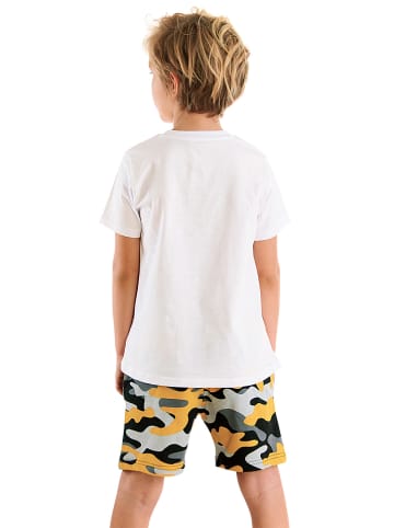 Denokids 2-delige outfit "Motocycle" wit/grijs/geel