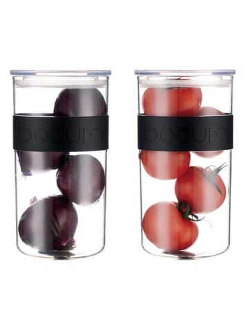bodum 2er-Set: Vorratsgläser "Presso" in Transparent/ Schwarz - 2 l