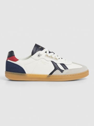 Pepe Jeans FOOTWEAR Leder-Sneakers "Ball Origin" in Weiß/ Grau/ Dunkelblau