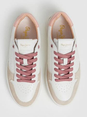 Pepe Jeans FOOTWEAR Leder-Sneakers "Camden Seal" in Weiß/ Beige