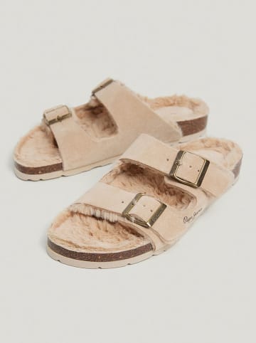 Pepe Jeans FOOTWEAR Skórzane klapki w kolorze beżowym