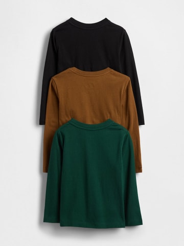 GAP 3er-Set: Longsleeves in Schwarz/ Hellbraun/ Grün