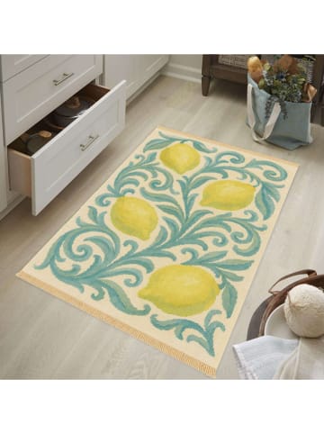 Mioli Katoenen tapijt ''251'' crème/lichtblauw/geel