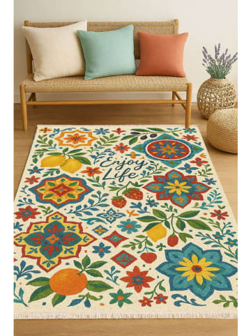 Mioli Bawełniany dywan "283" w kolorze kremowym ze wzorem