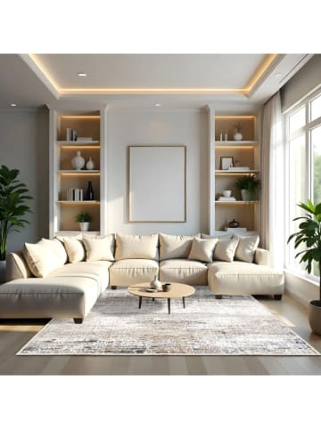 Mioli Kurzflor-Teppich in Weiß/ Beige