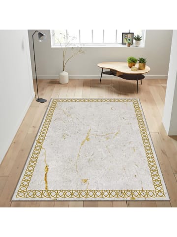 Mioli Laagpolig tapijt wit/goudkleurig