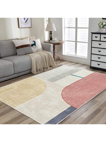 Mioli Kurzflor-Teppich "Infkece" in Creme/ Rot/ Gelb