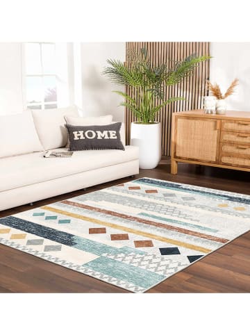 Mioli Laagpolig tapijt "Infkece" crème/blauw/bruin