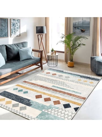 Mioli Laagpolig tapijt "Infkece" crème/blauw/bruin