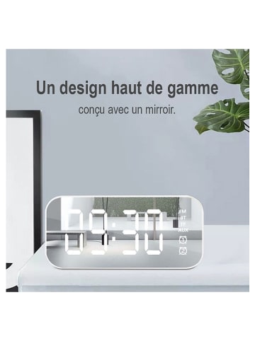 SmartCase Budzik Bluetooth w kolorze srebrno-białym z radiem