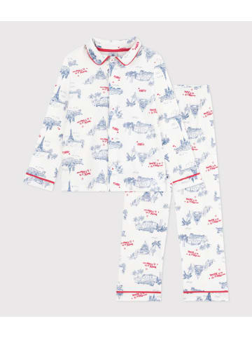 PETIT BATEAU Pyjama in Weiß/ Blau