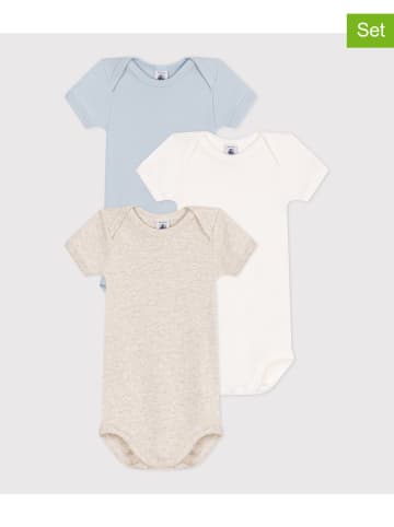 PETIT BATEAU 3er-Set: Bodys in Hellblau/ Beige/ Weiß