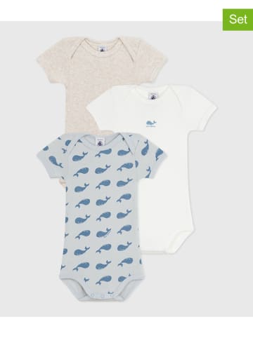 PETIT BATEAU 3er-Set: Bodys in Weiß/ Hellblau/ Beige