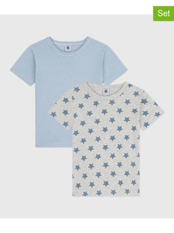 PETIT BATEAU 2er-Set: Shirts in Hellblau/ Grau