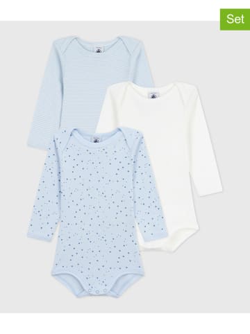 PETIT BATEAU 3-delige set: rompers lichtblauw/wit