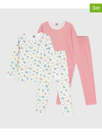 PETIT BATEAU 2er-Set: Pyjamas in Weiß/ Rosa