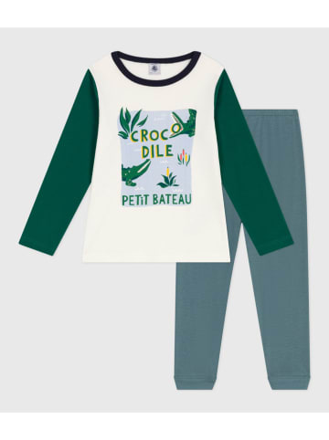 PETIT BATEAU Pyjama in Weiß/ Grün