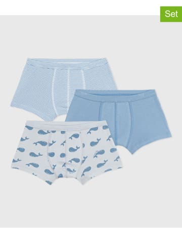 PETIT BATEAU 3-delige set: boxershorts lichtblauw/wit