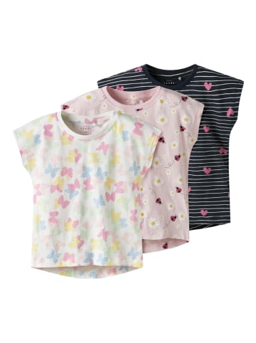 name it 3er-Shirts "Vigga" in Bunt/ Rosa/ Dunkelblau