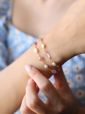 Pierres delicates Vergulde armband met edelstenen en parels