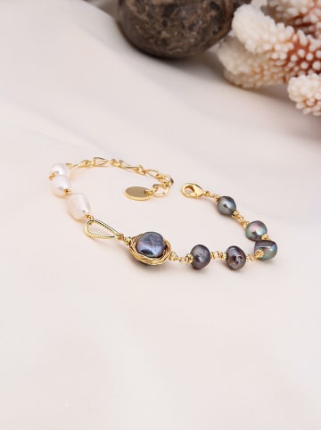 Pierres delicates Vergold. Armkette mit Perlmutt und Perlen