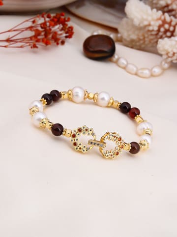 Pierres delicates Pozłacana bransoletka z kamieniami szlachetnymi i perłami