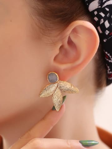 L'Atelier de Gaia Pozłacane kolczyki-wkrętki z kamieniami księżycowymi