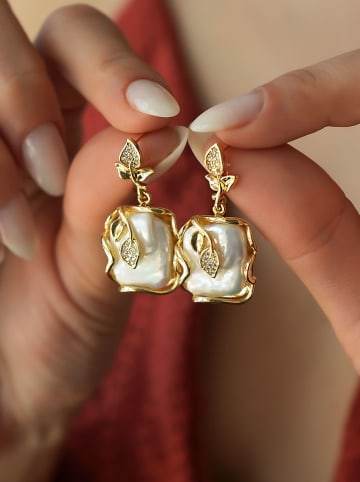 L'Atelier de Gaia Pozłacane kolczyki-wkrętki z cyrkoniami i perłami