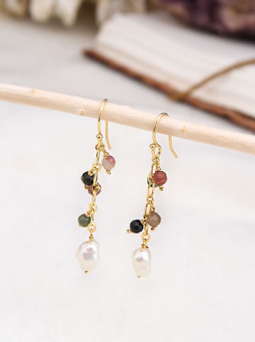 Pierres delicates Pozłacane kolczyki z perłami i turmalinami